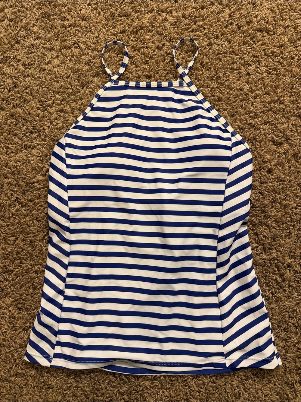 Source Unknown Blue & White Striped One-Piece Swim Top Halter